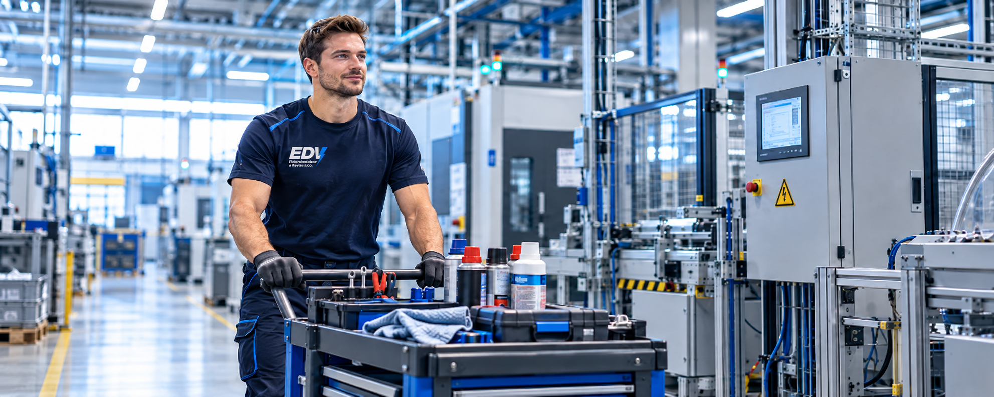 Moderní průmyslová hala s technologií a rozvody